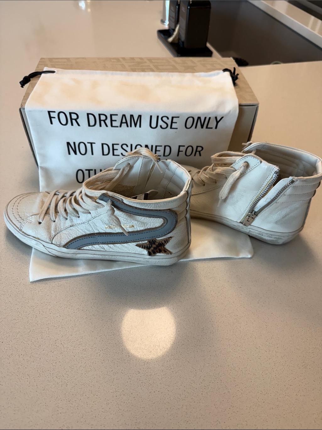 Golden Goose White Leather High-Top Sneakers With Silver Accents